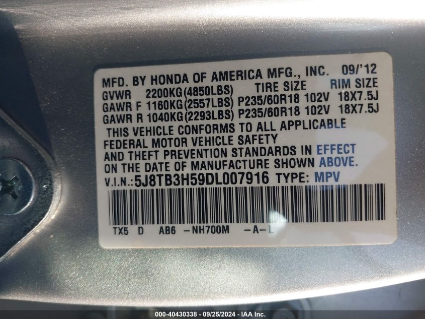 5J8TB3H59DL007916 2013 Acura Rdx