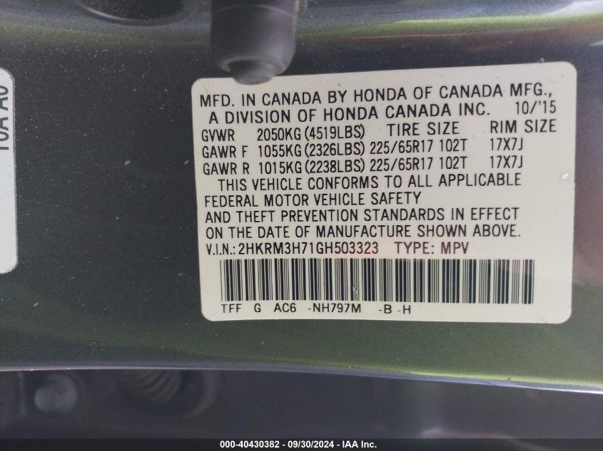 2HKRM3H71GH503323 2016 Honda Cr-V Exl