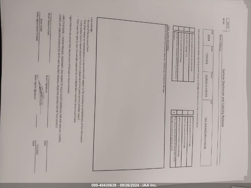 7MUEAAAG4RV074378 2024 Toyota Corolla Cross Xle
