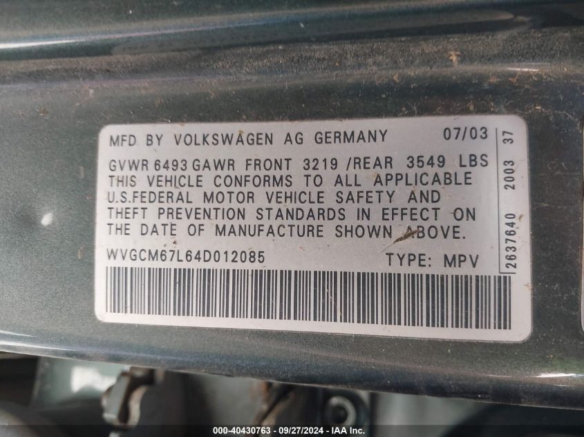 WVGCM67L64D012085 2004 Volkswagen Touareg V8