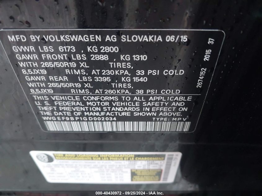 WVGEF9BP1GD002034 2016 Volkswagen Touareg Vr6 Lux