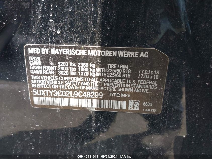 2020 BMW X3 SDRIVE30I - 5UXTY3C02L9C48299