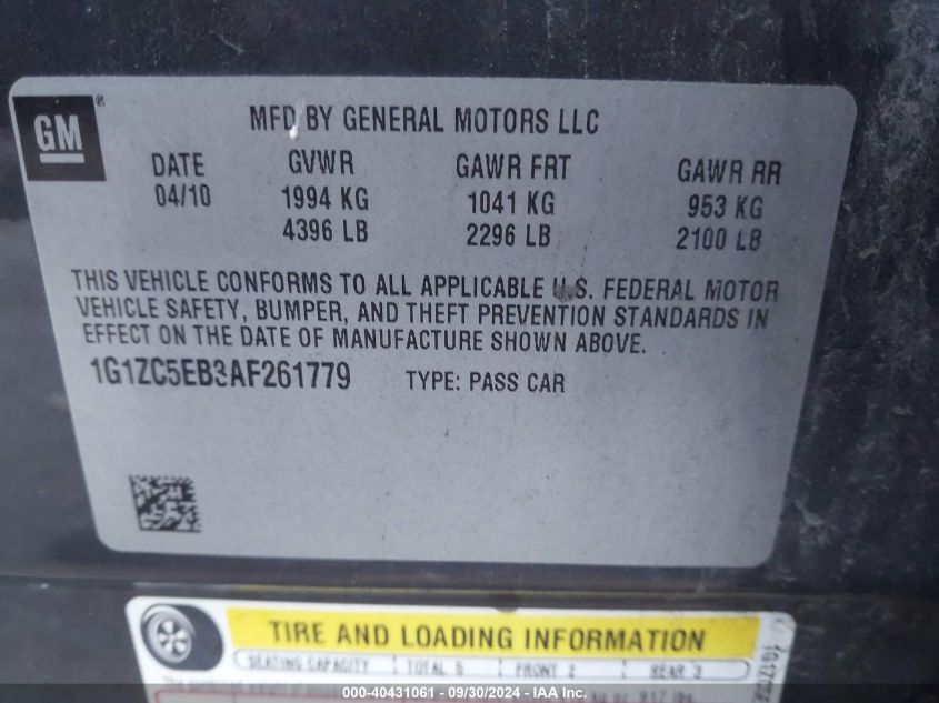 1G1ZC5EB3AF261779 2010 Chevrolet Malibu Lt