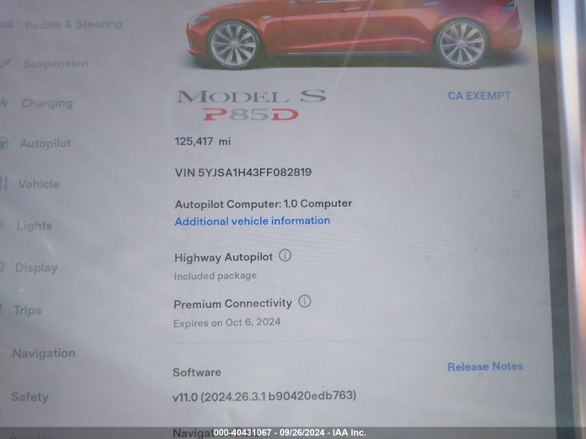 5YJSA1H43FF082819 2015 Tesla Model S 85D/P85D