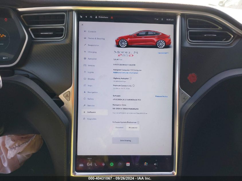 5YJSA1H43FF082819 2015 TESLA MODEL S - Image 19