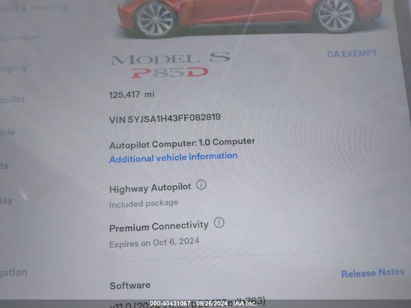 5YJSA1H43FF082819 2015 Tesla Model S 85D/P85D