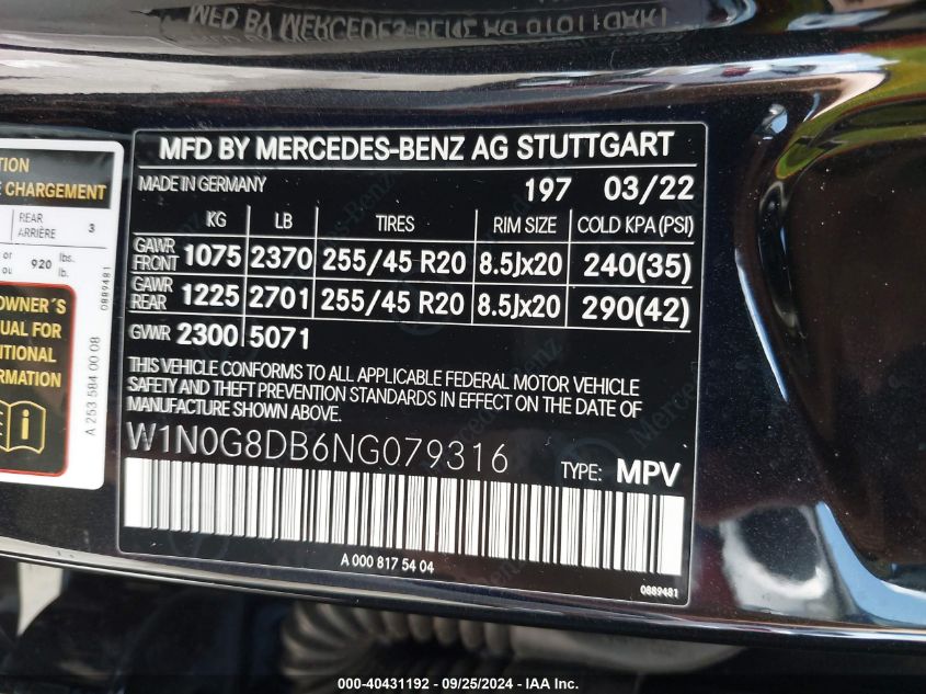 W1N0G8DB6NG079316 2022 Mercedes-Benz Glc 300 Suv