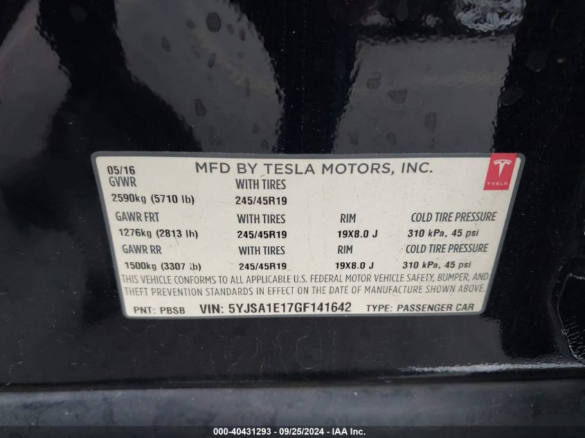 5YJSA1E17GF141642 2016 Tesla Model S 60/70/75/85