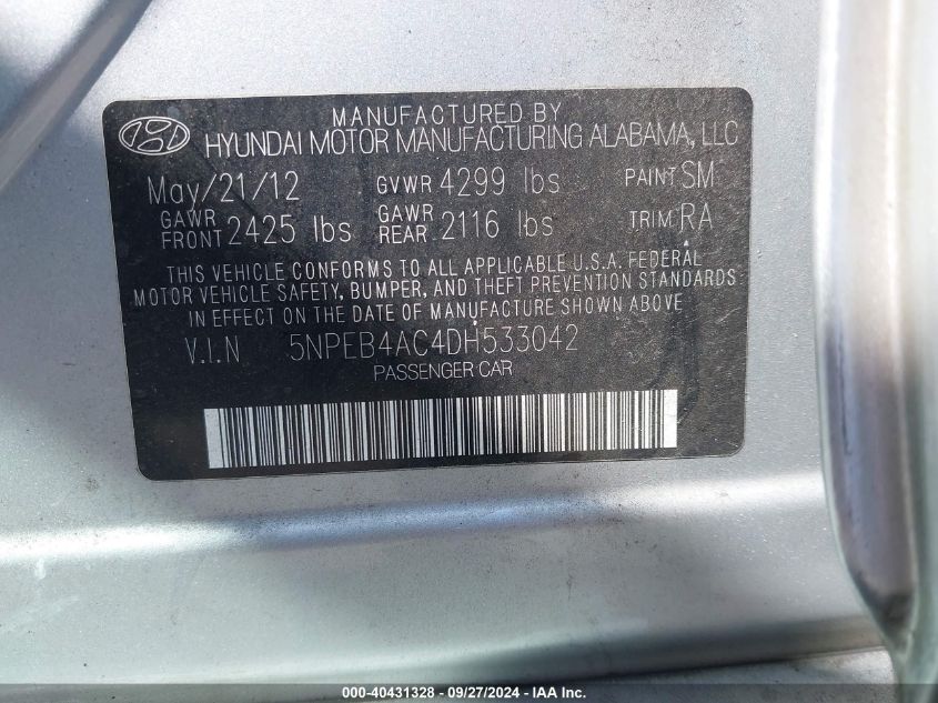 5NPEB4AC4DH533042 2013 Hyundai Sonata Gls