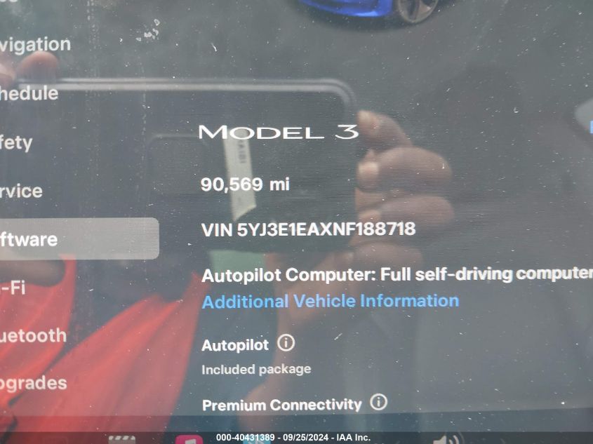 2022 Tesla Model 3 VIN: 5YJ3E1EAXNF188718 Lot: 40431389