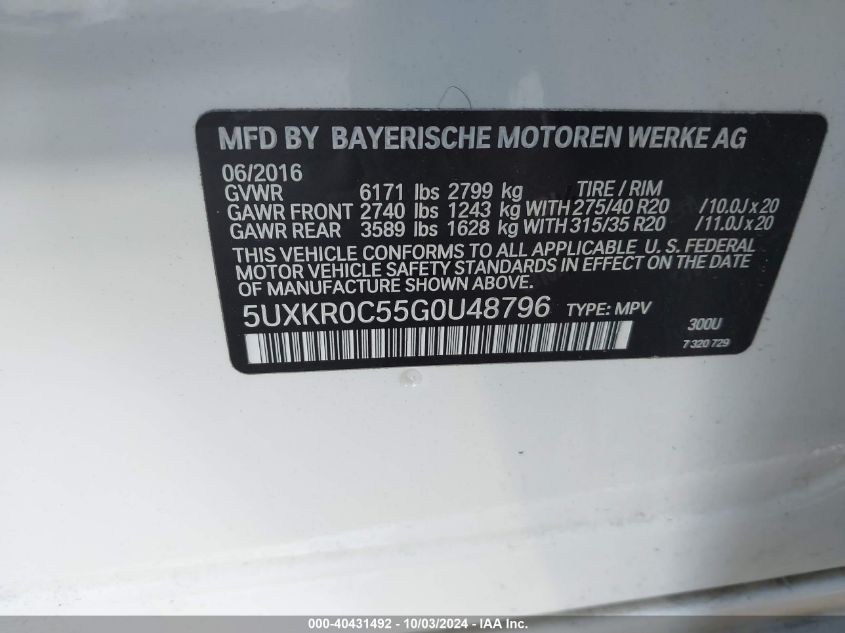 5UXKR0C55G0U48796 2016 BMW X5 xDrive35I