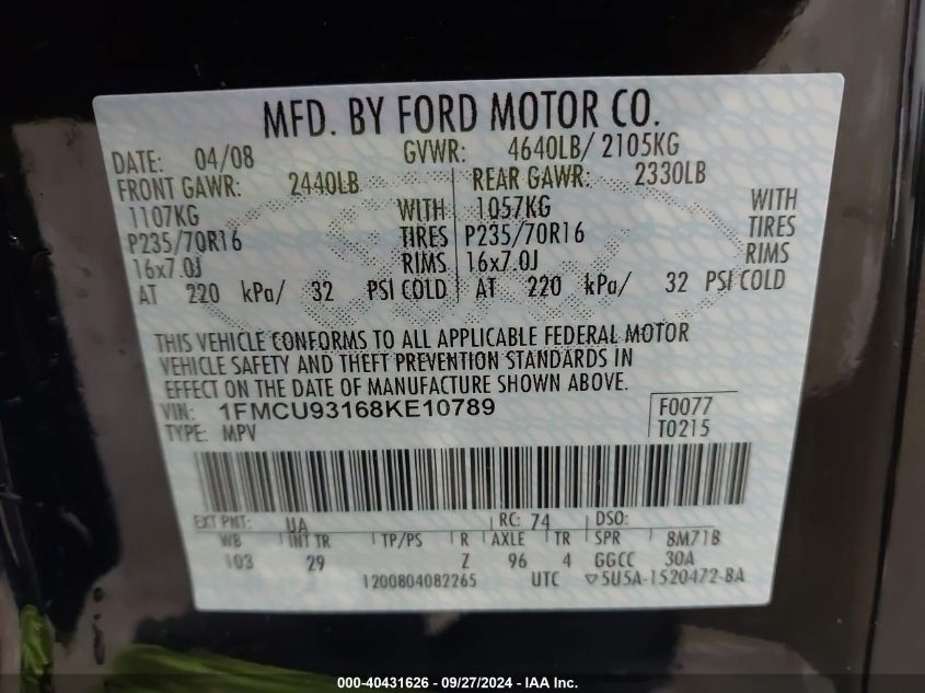 1FMCU93168KE10789 2008 Ford Escape Xlt