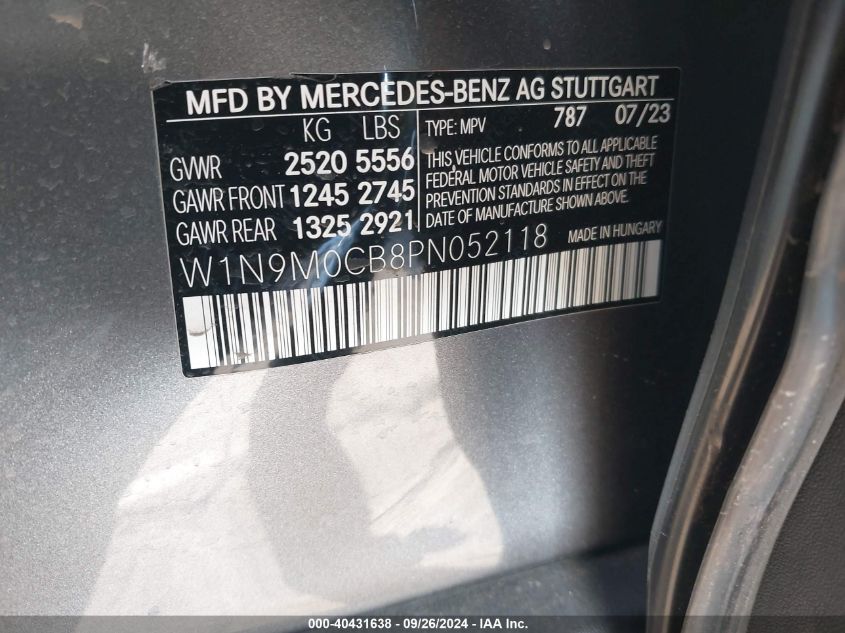 W1N9M0CB8PN052118 2023 Mercedes-Benz Eqb 250 Suv