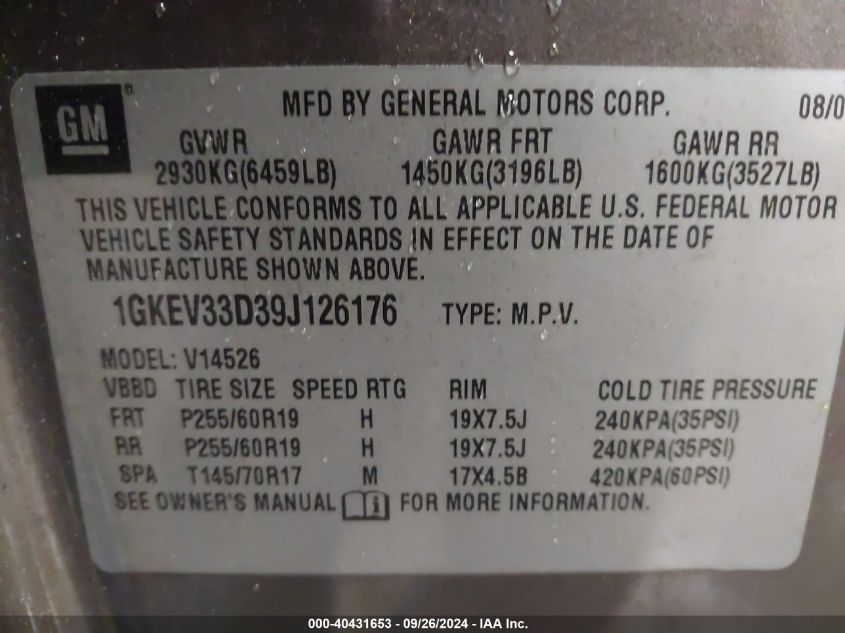 1GKEV33D39J126176 2009 GMC Acadia Slt-2