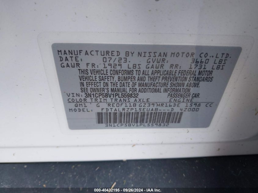 3N1CP5BV1PL559832 2023 Nissan Kicks S Xtronic Cvt