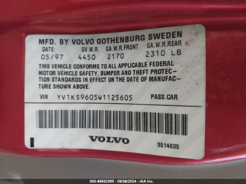 YV1KS9605W1125605 1998 Volvo S90