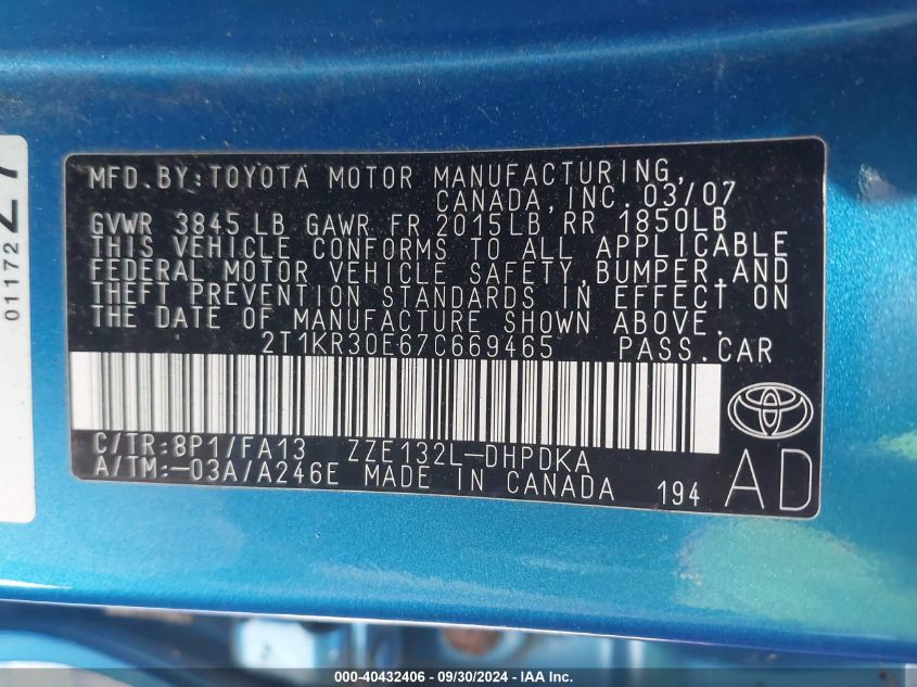 2T1KR30E67C669465 2007 Toyota Matrix