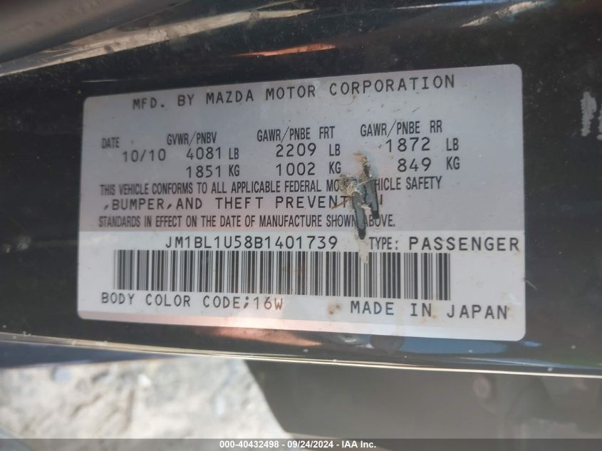 JM1BL1U58B1401739 2011 Mazda Mazda3 S Sport