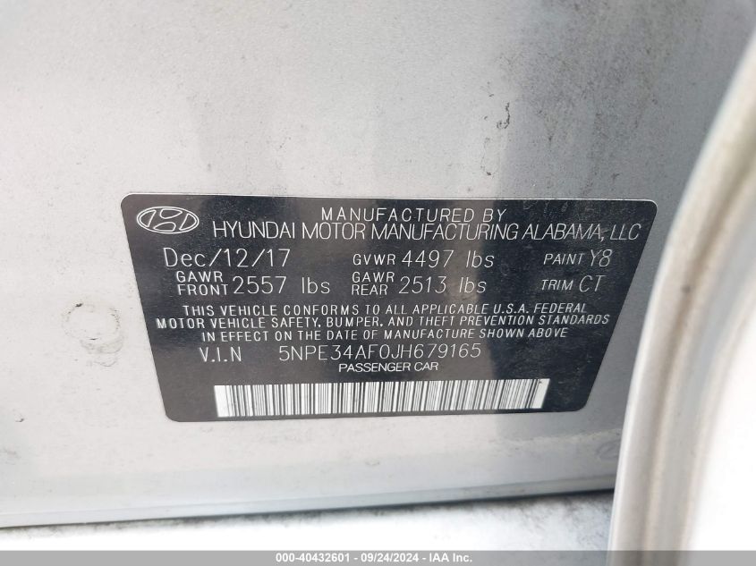 5NPE34AF0JH679165 2018 Hyundai Sonata Sport