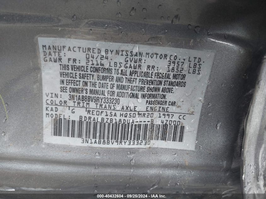 3N1AB8BV9RY333230 2024 Nissan Sentra S Xtronic Cvt