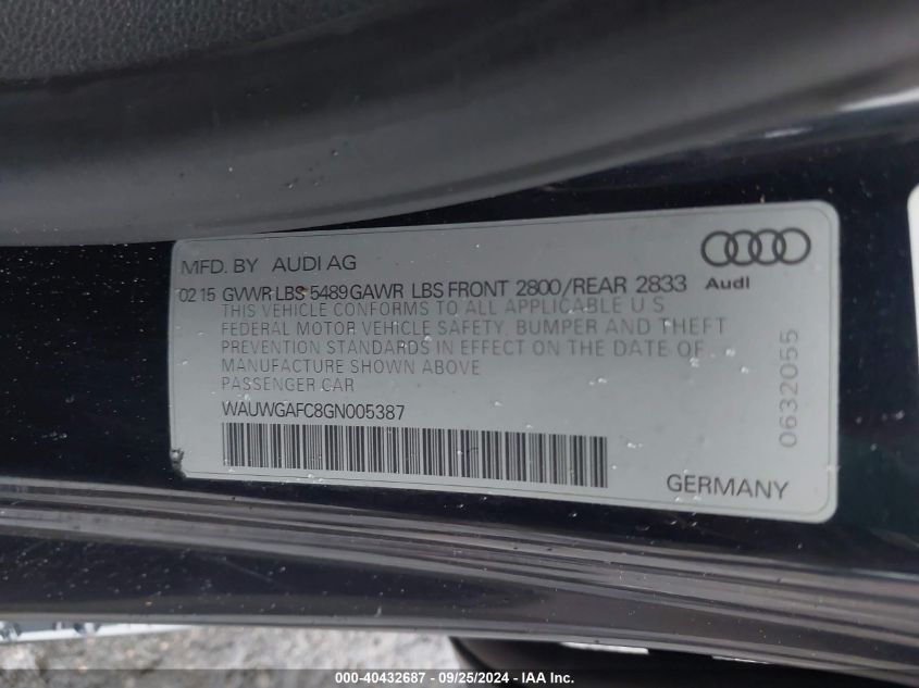 WAUWGAFC8GN005387 2016 Audi A7 3.0T Premium Plus