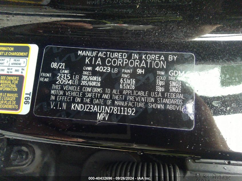 2022 Kia Soul Lx/X Line/S VIN: KNDJ23AU1N7811192 Lot: 40432696