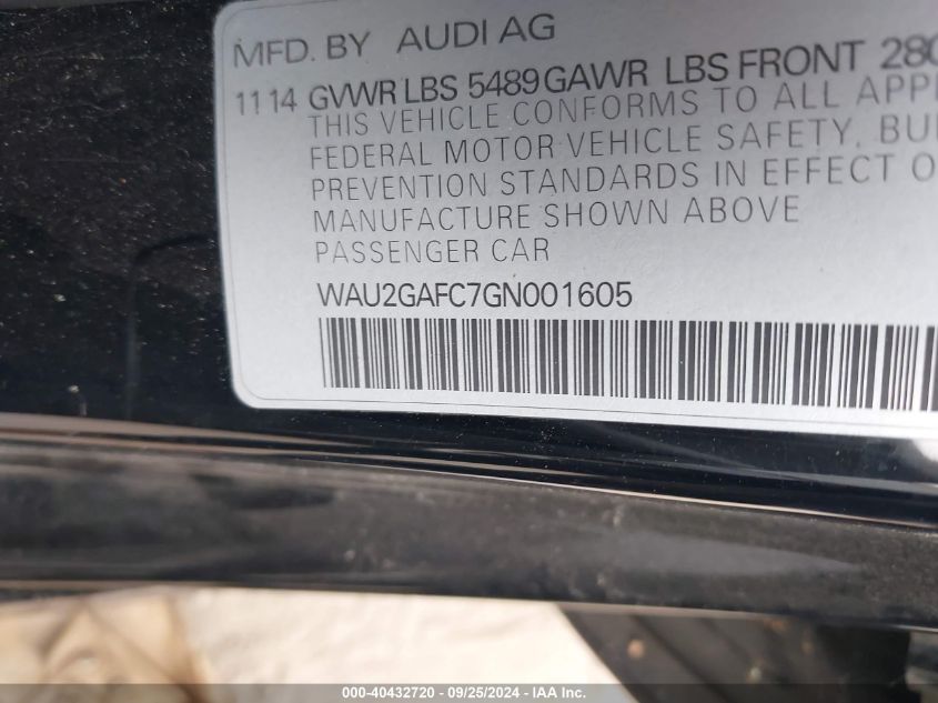 WAU2GAFC7GN001605 2016 Audi A7 3.0T Premium Plus