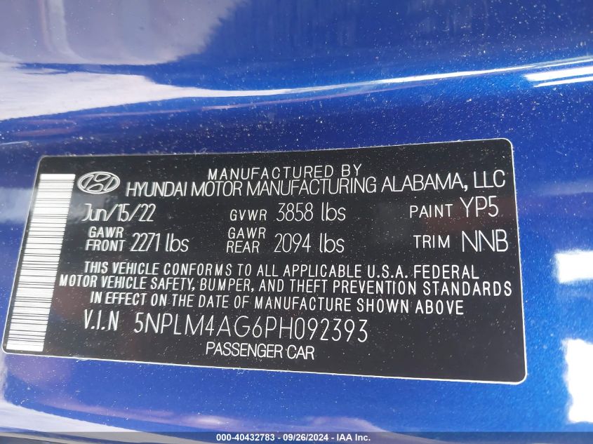 2023 Hyundai Elantra Sel VIN: 5NPLM4AG6PH092393 Lot: 40432783