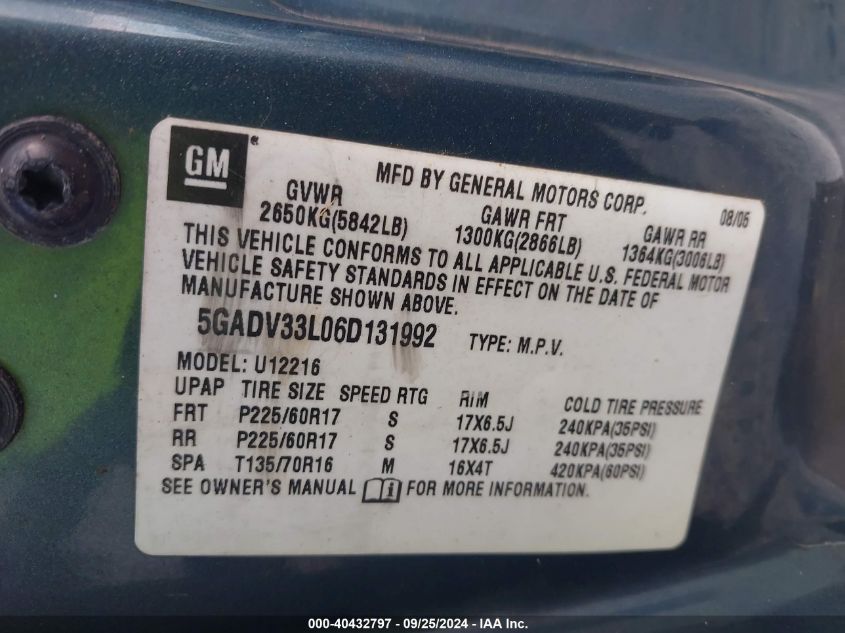 5GADV33L06D131992 2006 Buick Terraza Cxl