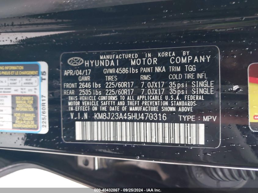 KM8J23A45HU470316 2017 Hyundai Tucson Se