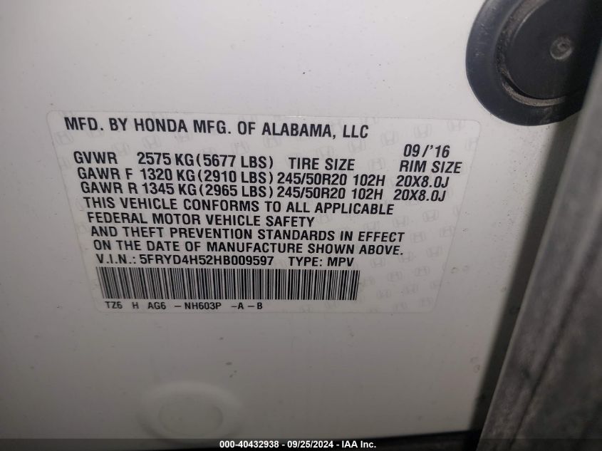 5FRYD4H52HB009597 2017 Acura Mdx Technology Package