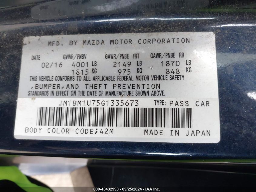 JM1BM1U75G1335673 2016 Mazda Mazda3 I Sport