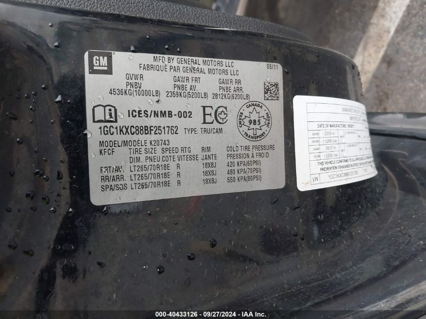 1GC1KXC88BF251762 2011 Chevrolet Silverado 2500Hd Lt