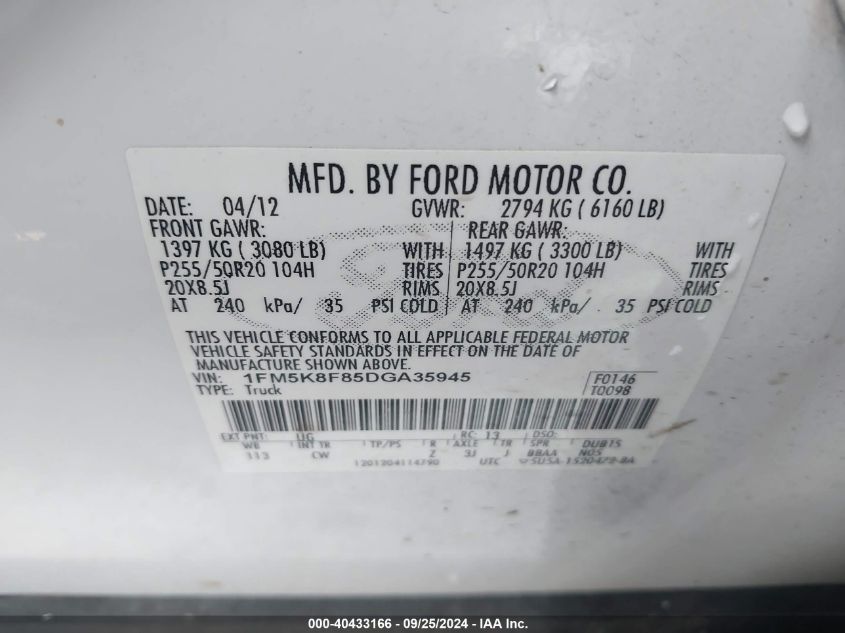 1FM5K8F85DGA35945 2013 Ford Explorer Limited