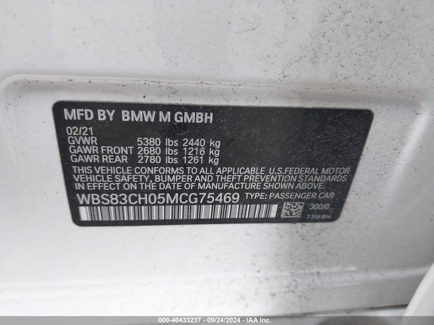 2021 BMW M5 VIN: WBS83CH05MCG75469