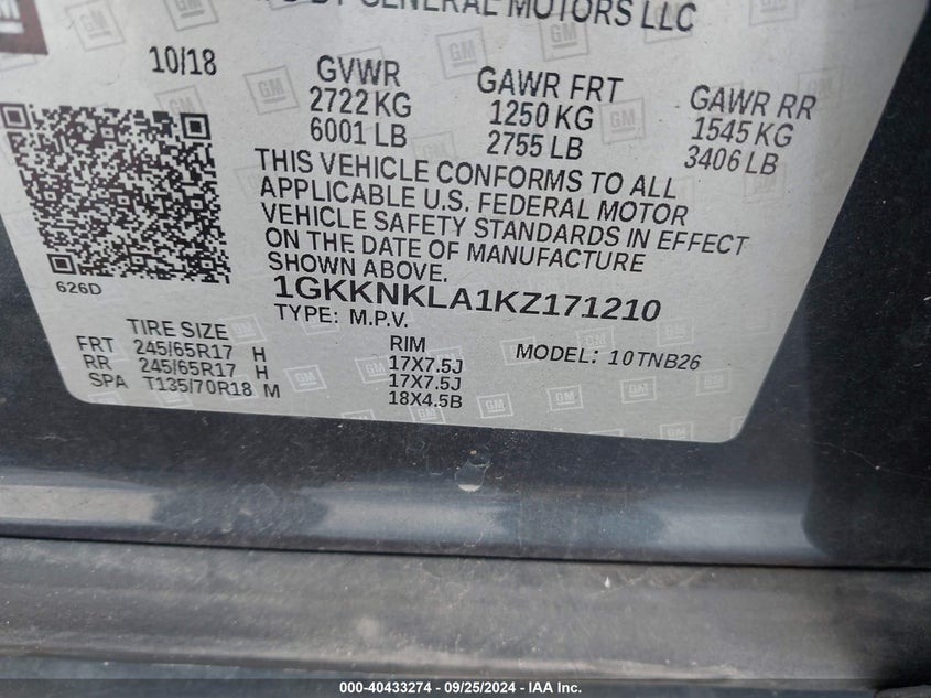 2019 GMC ACADIA SLE-1 - 1GKKNKLA1KZ171210