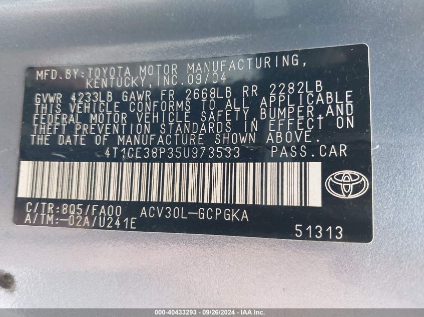 4T1CE38P35U973533 2005 Toyota Camry Solara Sle