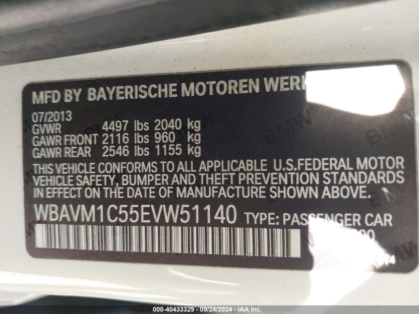 WBAVM1C55EVW51140 2014 BMW X1 Sdrive28I