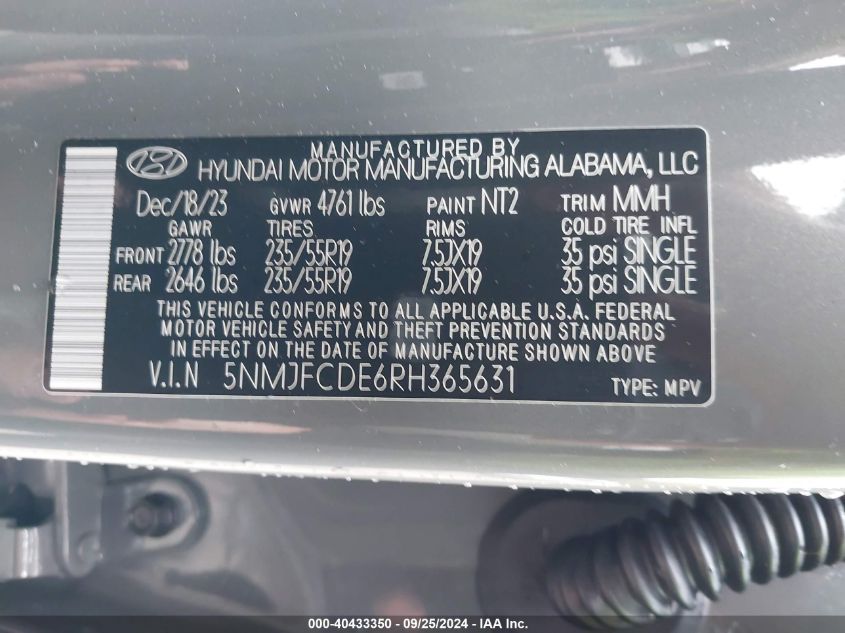 5NMJFCDE6RH365631 2024 Hyundai Tucson Sel