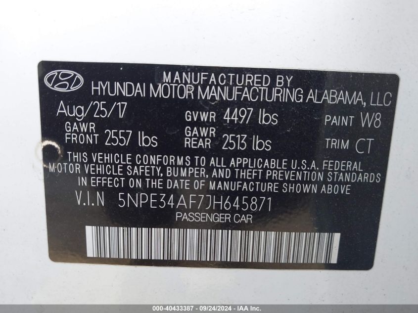 5NPE34AF7JH645871 2018 Hyundai Sonata Sport