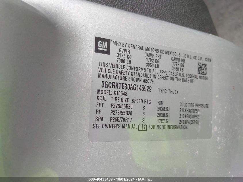 3GCRKTE30AG145929 2010 Chevrolet Silverado K1500 Ltz