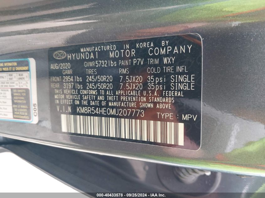 KM8R54HE0MU207773 2021 Hyundai Palisade Limited