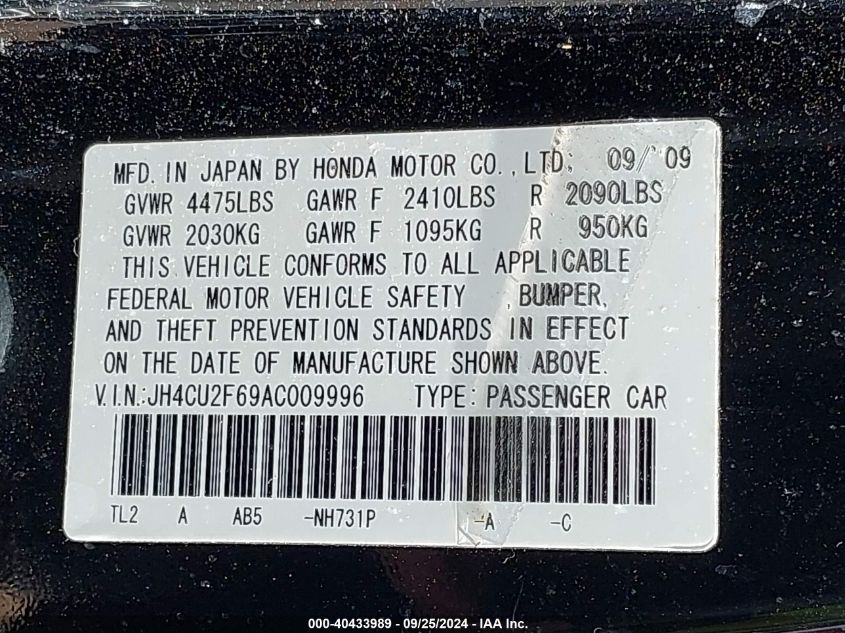 JH4CU2F69AC009996 2010 Acura Tsx 2.4