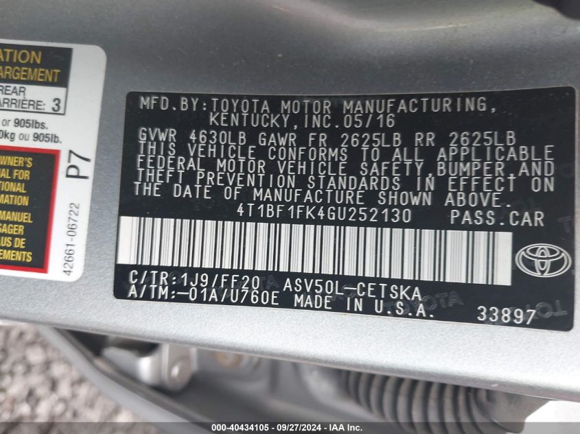 4T1BF1FK4GU252130 2016 Toyota Camry Se