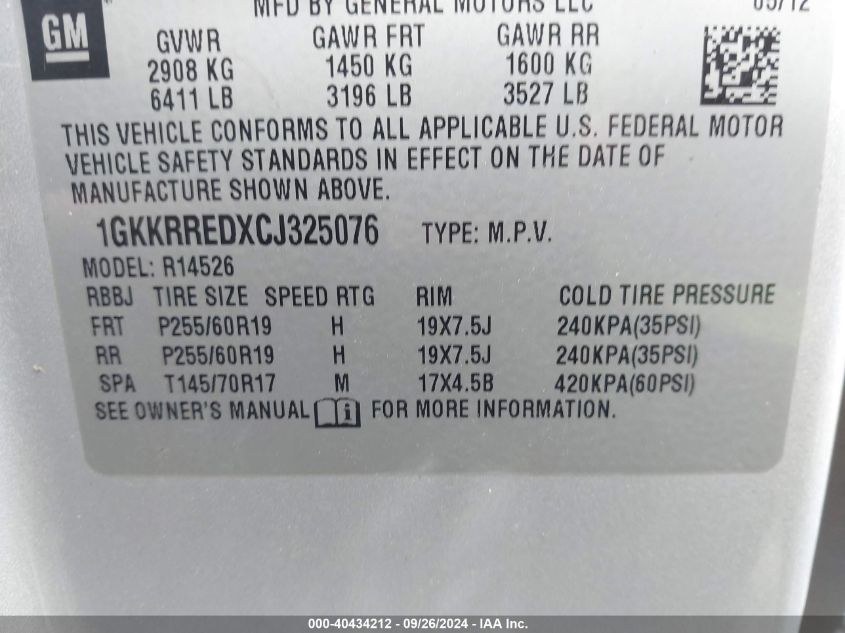 1GKKRPED5CJ114078 2012 GMC Acadia Sle