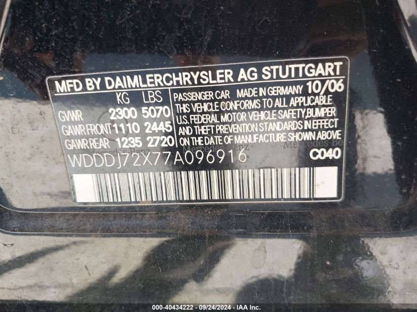 WDDDJ72X77A096916 2007 Mercedes-Benz Cls 550