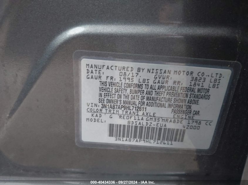 3N1AB7AP9HL712611 2017 Nissan Sentra Sv