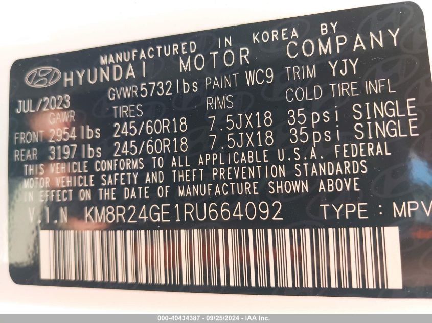 KM8R24GE1RU664092 2024 Hyundai Palisade Sel