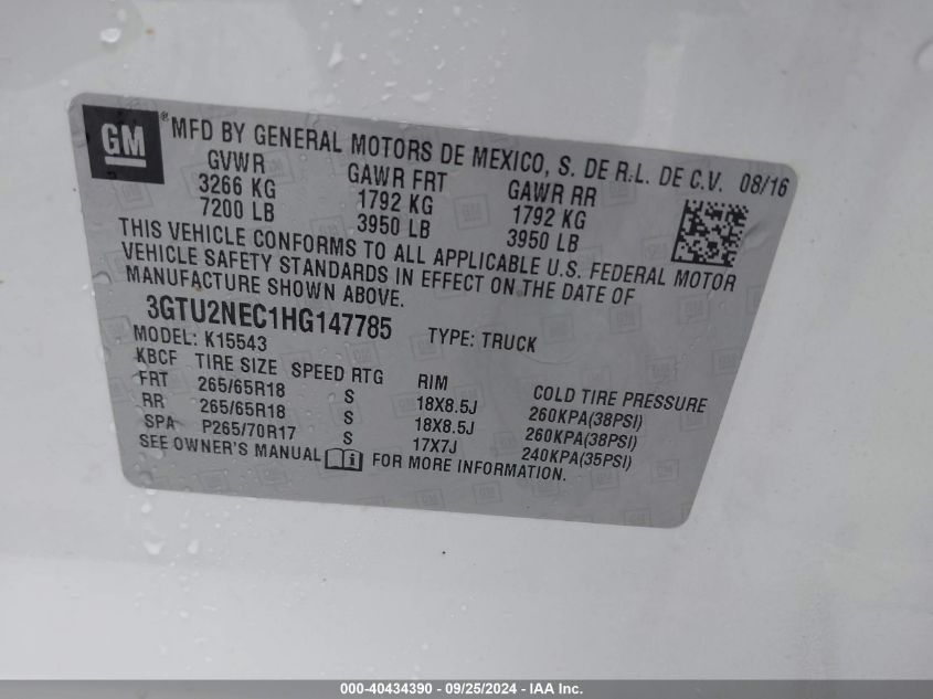 3GTU2NEC1HG147785 2017 GMC Sierra 1500 Slt