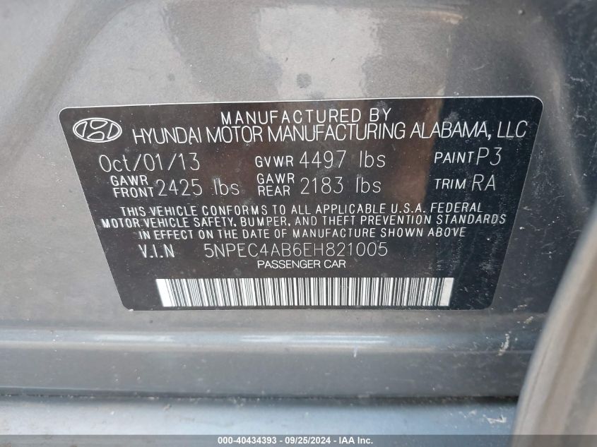 2014 HYUNDAI SONATA LIMITED 2.0T - 5NPEC4AB6EH821005